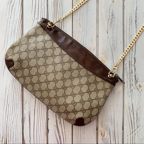 VINTAGE GUCCI GG MONOGRAM WEB CHAIN ZIP CROSSBODY BAG - Picture 4 of 11